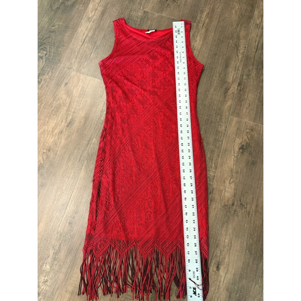 Vintage SAVVY Womens Fringe Flapper Dress Size L Red‎ Crochet Vampy Fairygoth - Picture 6 of 7